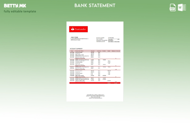 модерен стил Шаблон за збор верзија на извод од банка во Шпанија Сантандер